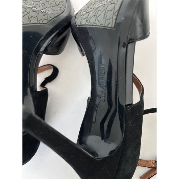 Calvin Klein Heels 8.5 Suede Patent Leather Strap Quiet Luxury Boss Babe Preppy - Picture 8 of 13